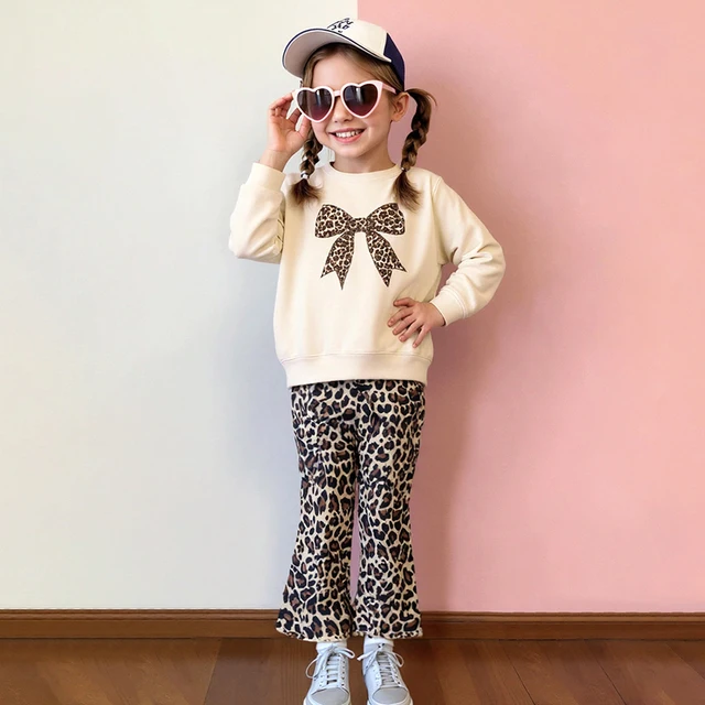 Children Girls Clothing Set Long Sleeve Sweatshirt and Legging Cartoon Bowknot Pattern Autumn Sweet Outfit for 2-7Y