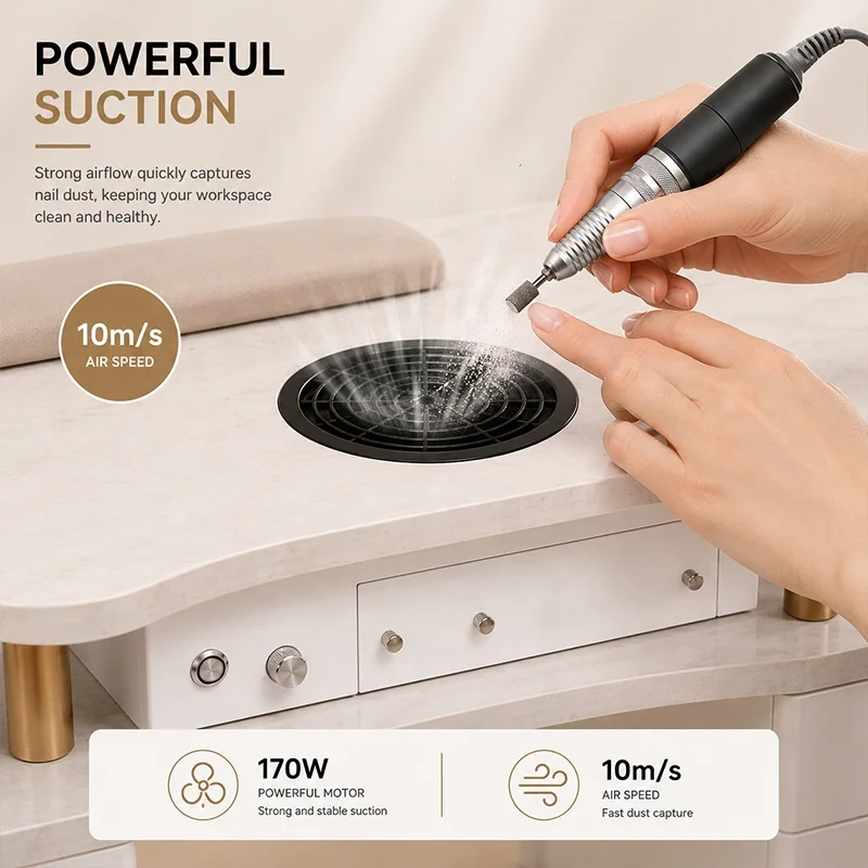 Custom Built-in Table Embedded Design Electric Nail Vacuum Cleaner 3300RPM Professional Nail Dust Collector