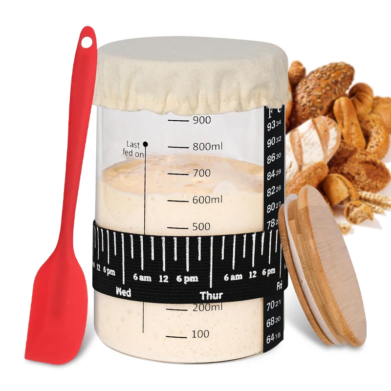 Diy Bread Making Supplies Sourdough Starter Jar Kit - 34oz Glass Jar With Recipe Book & Baking Tools Sourdough Baking Kit