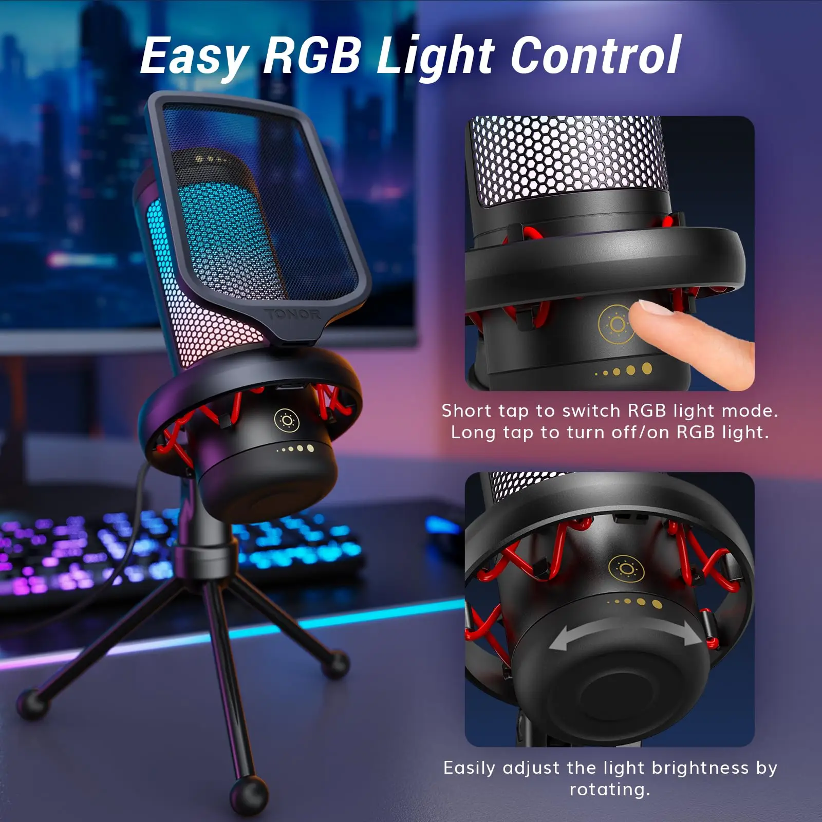 TONOR TC310 RGB USB Studio Gaming Microphone with Professional Metal Tripod for Streaming Music Studio