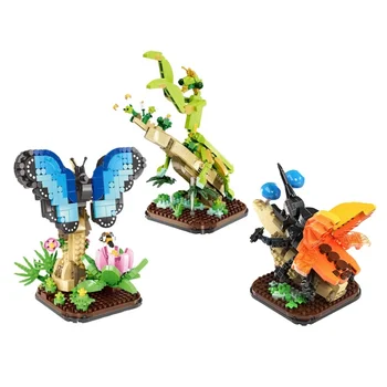 New Design Insect Model Mini Animal Building Blocks,Mantis,Blue Morpho Butterfly,Dynastes,Children's Educational Toys