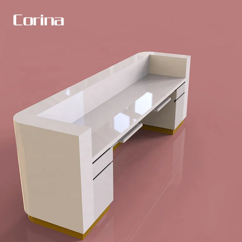 Corians Long Custom Made Office Front Reception Counter Acrylic Lighted Solid Surface Reception Desk Design