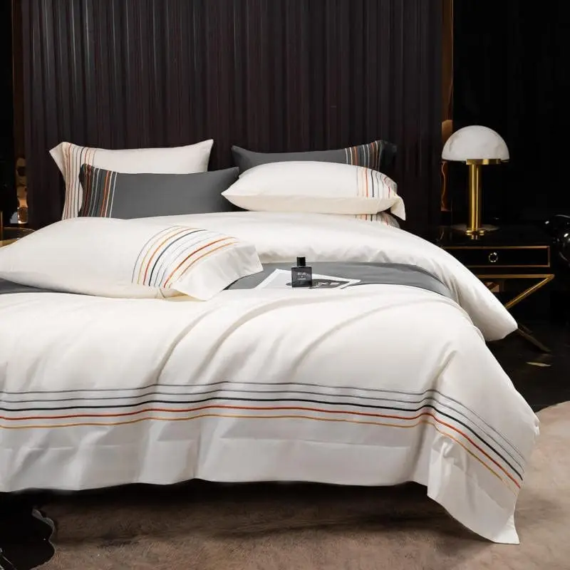 Wholesale Bulk High Quality White Embroidery Egyptian Cotton Bed Sheets