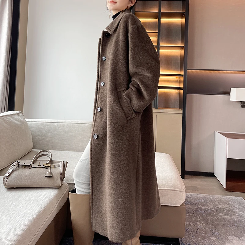 Customized Small Batch Popular This Year High-end Middle Aged and Elderly Profile Casual Fashion Long Vicuna Cashmere Coat