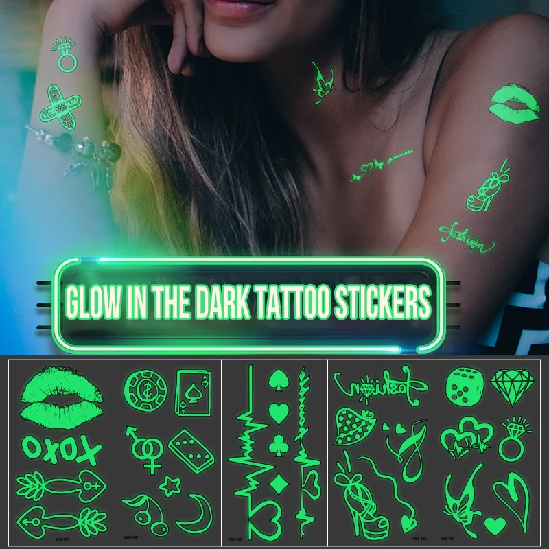 Неоновые татуировки наклейки черные огни для светящейся вечеринки светящиеся Временные ювелирные украшения тела мерцающие кожа неоновые временные