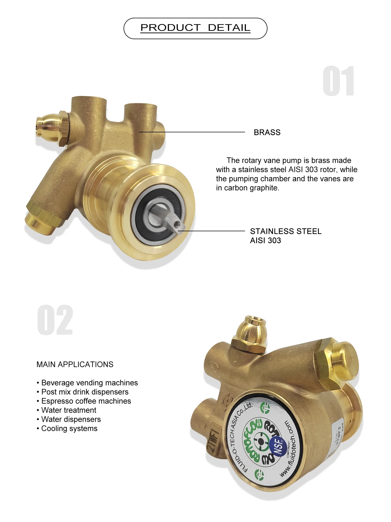 Fluidotech Brass Rotary Vane Pump Suitable For Beverage Machine