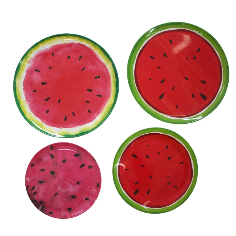 2022 Summer Dinnerware Round Shape Melamine Plate and Dish Watermelon Pattern