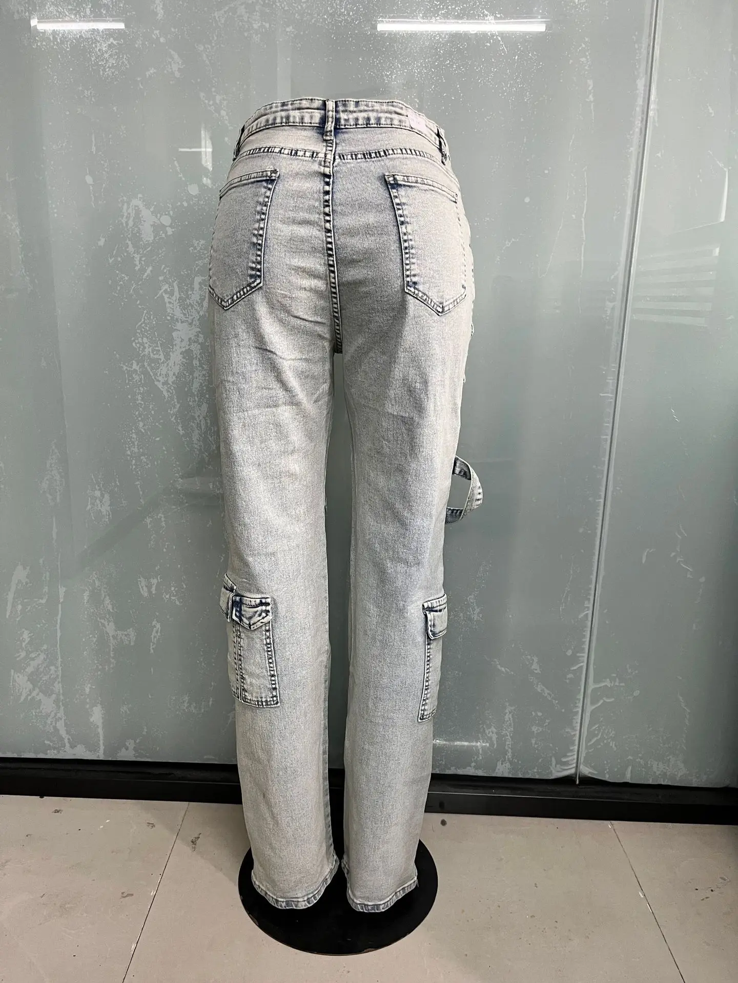 C0740, новинка, оптовая продажа, дизайнерская рабочая одежда на молнии, повседневные эластичные джинсовые брюки, женские джинсы-Карго