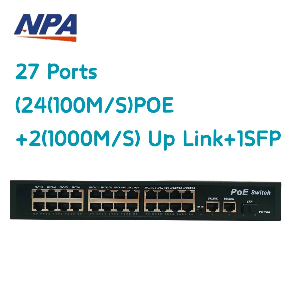 250 Meters 10/100Mbps 24 Port PoE Switch Gigabit 2 Uplink POE SWITCH ...