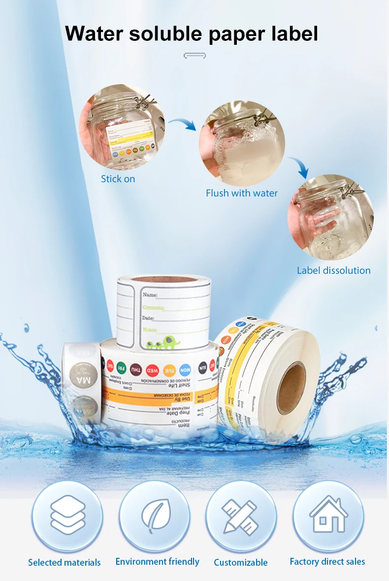 Custom Dissolvable Food Labels Adhesive Removable Freezer Labels Date