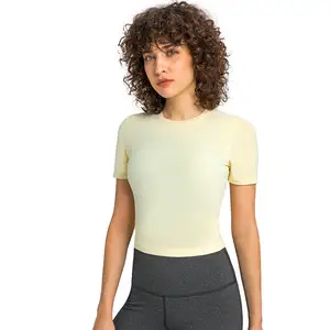 Women Slim High Compression Yoga Top Gym Workout Fitness Running Athletic Yoga Short Sleeve Women's Yoga Top