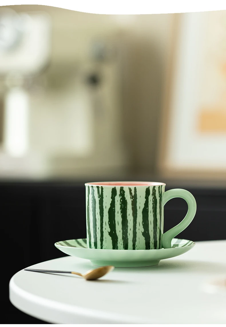 Modern Style Large Ceramic Coffee Cup with Saucer Watermelon-Themed Espresso Breakfast or Milk Tea Cup Stylish Drinkware