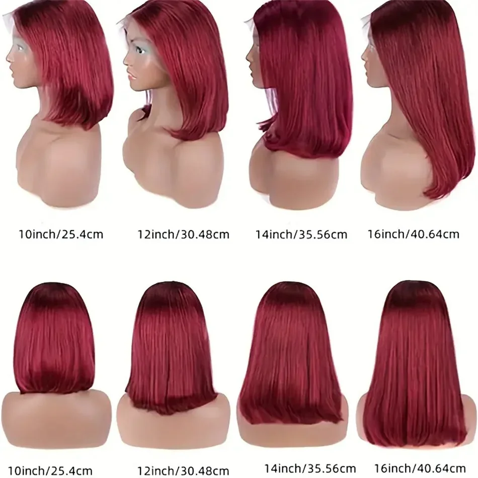 Perucă 99J Bob, perucă pentru femei, păr uman drept, 13X4, dantelă braziliană Remy, densitate 210%_voghion.com