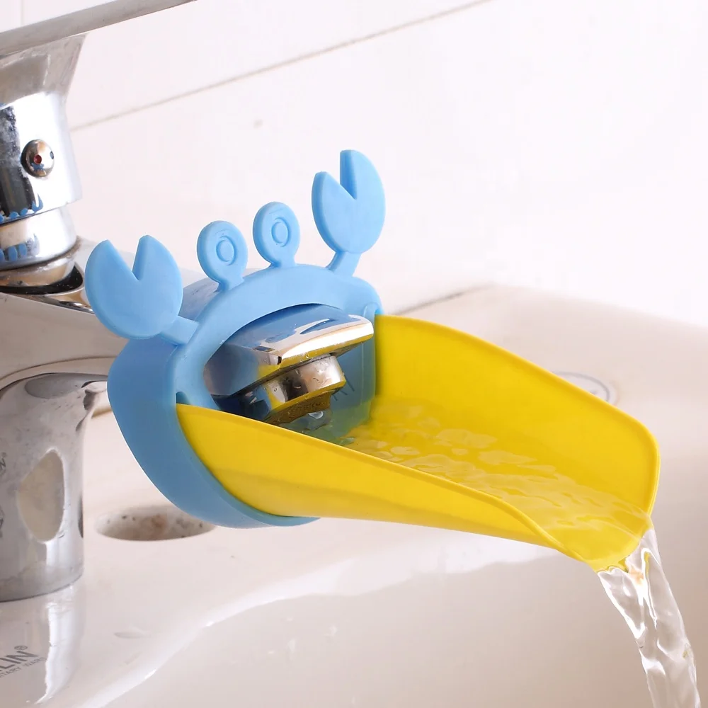 Bambino Hippo rubinetto Extender lavandino del bagno maniglia espansione di attacco del fumetto Acqua scivolo per bambini piccoli lavarsi le mani blu 