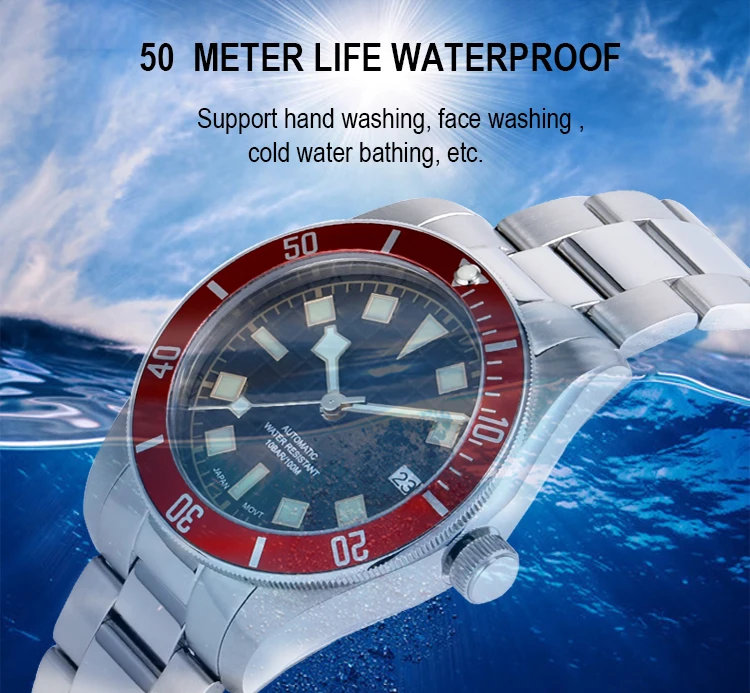 BOMAXE New Automatic Sapphire Glass 5 ATM Waterproof 316L Stainless Steel Luminous Japan NH35 Mechanical Watches For Men