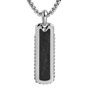 TIZTI Trendy Stainless Steel With Forged Carbon Fiber and Two Edge Setting Box Chain Column Necklace Pendant for Men