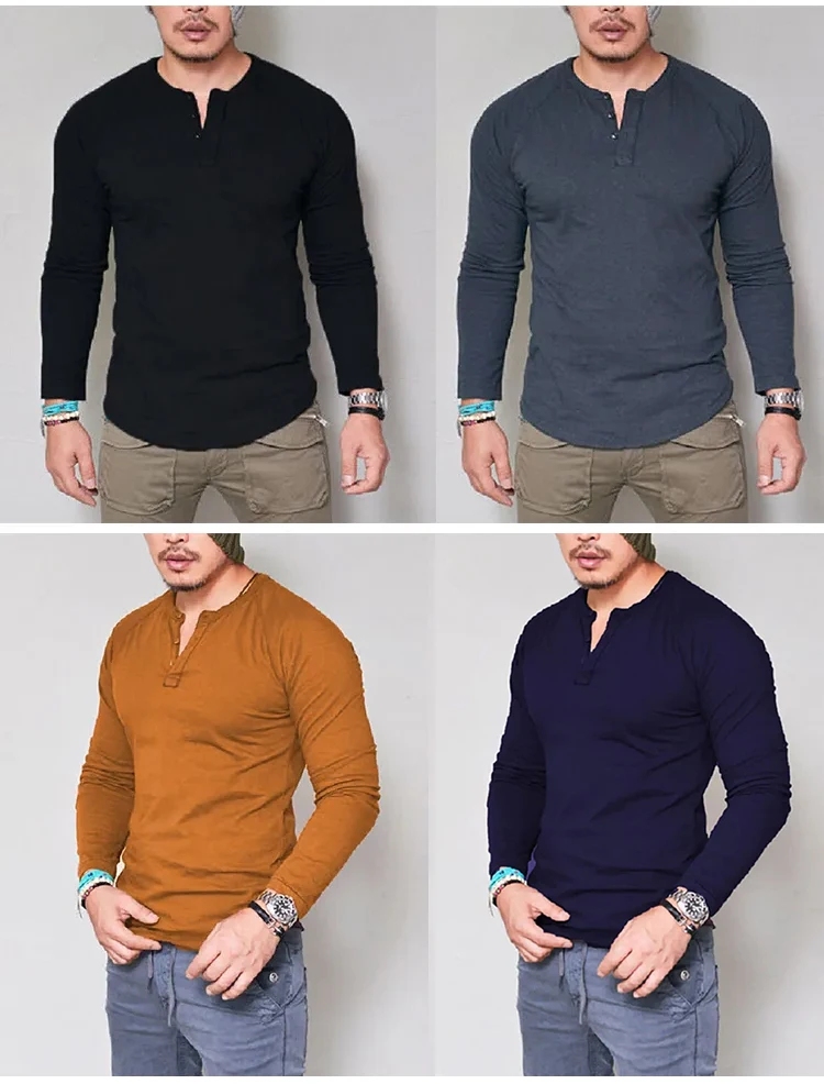 Custom Design Herbst Winter Rundhals Einfarbig Taste Lange-Ärmeln T-shirt Männer Sportswear Volle Hülse T shirt402_voghion.com