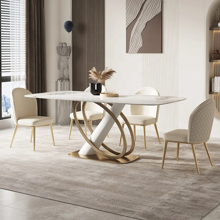 轻质大理石餐桌豪华高档现代简约小公寓长方形餐桌
