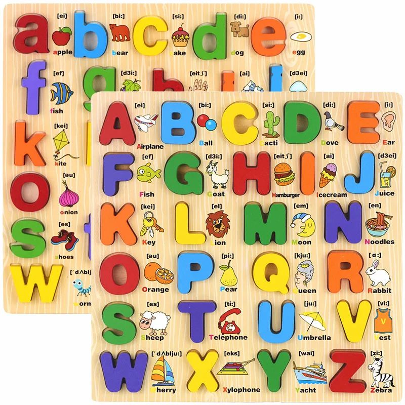 Wholesale Wooden Alphabet Number Enlightenment Cognitive Plate Wooden Puzzle Toy Educational