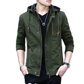 Hot Sale plus size men's bomber jackets for men 2022 Custom casual denim Cotton High Quality Army Green Windproof Hooded Jacket