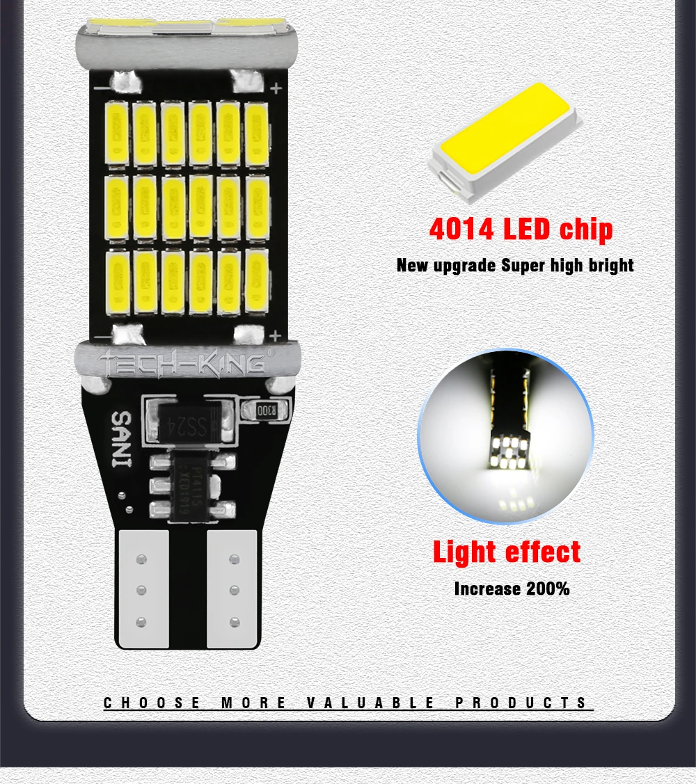 TECH-KING Auto and Motorcycle High Power T15 12v-24v Led Light W16W 4014 45smd Led T15 Yellow White Red SX279 Reversing Lights