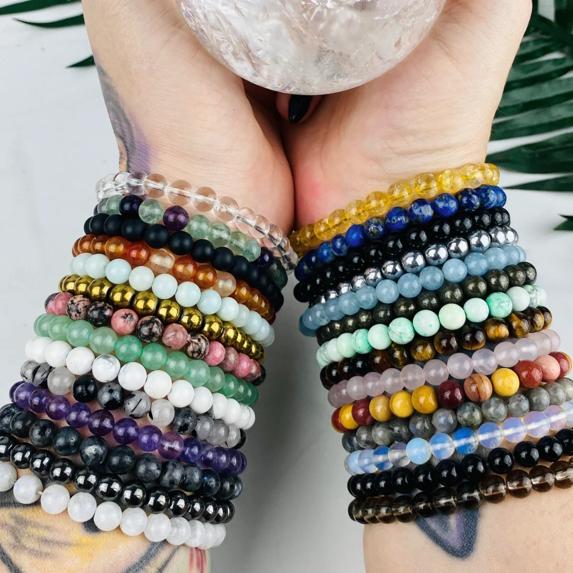 12pcs 8mm Semi-precious Gemstone Bracelet Healing Crystal Stone Beaded  Bracelets For Women Men Unisex Adjustable Bead Stretch Bracelets Set