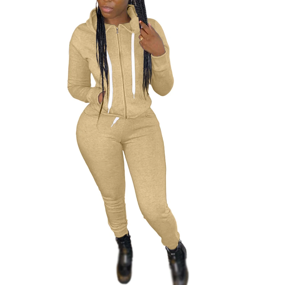 Winter 2 Piece Jogger Sets For Women Clothing Sweatshirt Plain Hoodie