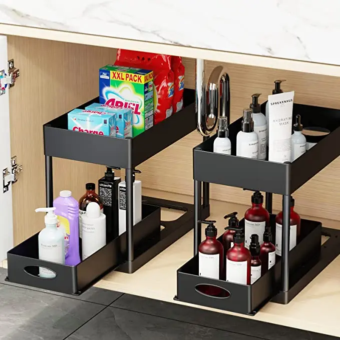 Multifunctional Sliding Cabinet Basket Counter Storage Organiser Bathroom Countertop Shelf Kitchen Sliding Cabinet Basket