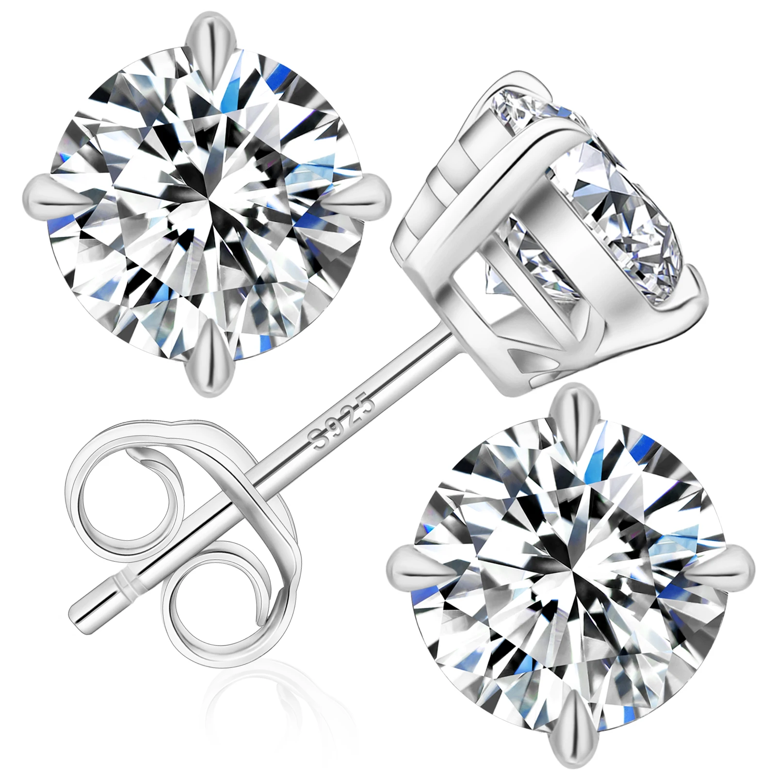 Boucles D'oreilles Clous Pour Homme En Or Blanc 14 Carats - Diamant De Laboratoire Carré, Neuves étiquetées
