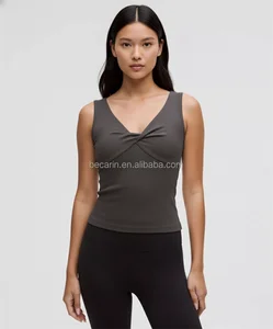 High Quality Customize OEM Women's Solid  Sportswear Twist Vest Set  High Waist Bottom Practice Wear Yoga Manufacturer Own Label
