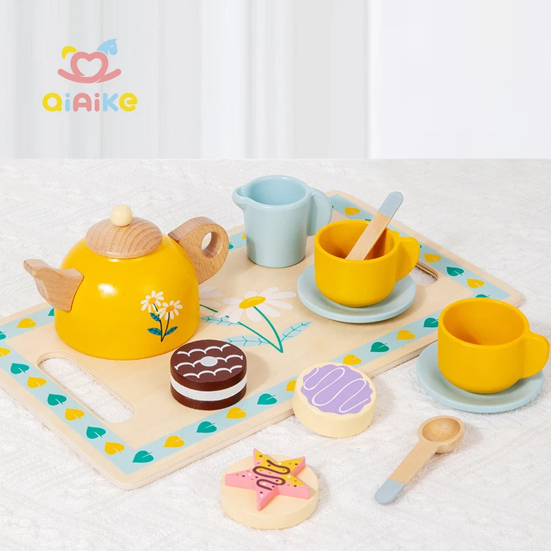 Set en bois pour théâtre de thé pour petites filles, jouets alimentaires imaginaires, set pour goûter et desserts, jeu de rôle Montessori pour enfants de 3, 4, 5 et 6 ans