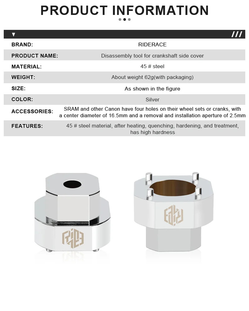 RIDERACE Bike Crank Arm Stainless Steel Compact Crankcase Cover Removal Tool Bicycle Crank Bolt Extractor Tool for SRAM DUB BB30