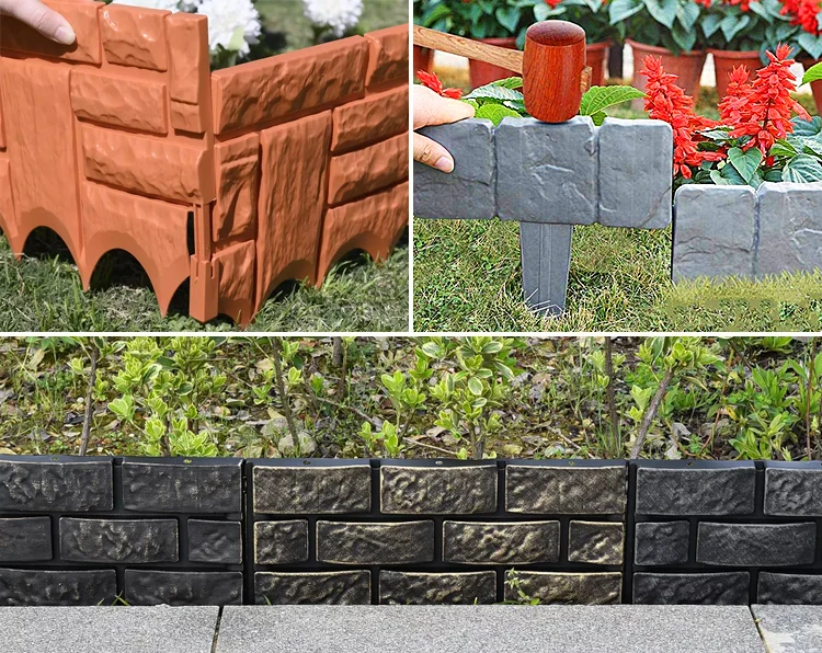 Garden Fence Edging Cobbled Stone Effect Plastic Lawn Decorations Edging Plastic Garden Fence 