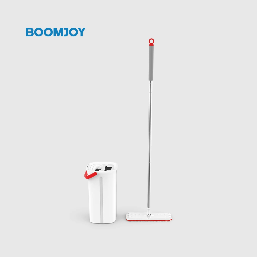 Jesun Hand Free Easy Use Self Squeeze Flat Mop With Bucket Microfiber Flat Floor Mop