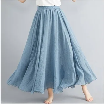 Hot Sale Autumn New Fashion Cotton And Linen Half-length Skirt Solid Color Long Skirt Large Swing Women's Skirts