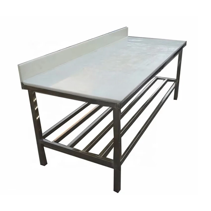 Durable stainless steel worktops for meat processing plants and industrial production lines