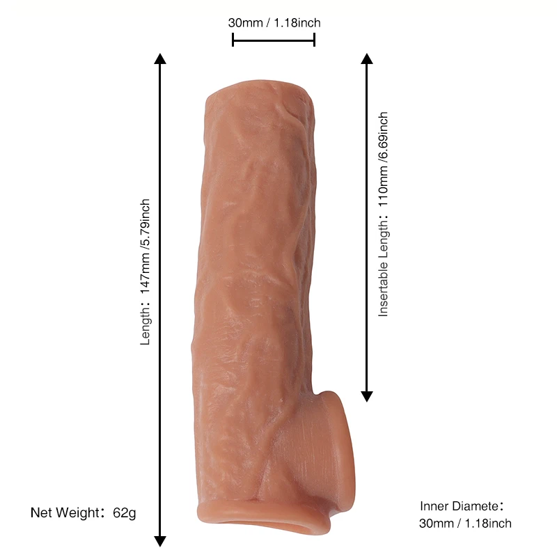 Soft and Realistic Penis Enlarger Reusable Tpe Material Condom Male Penis Extension Sleeve Couple Sex Toys Pene