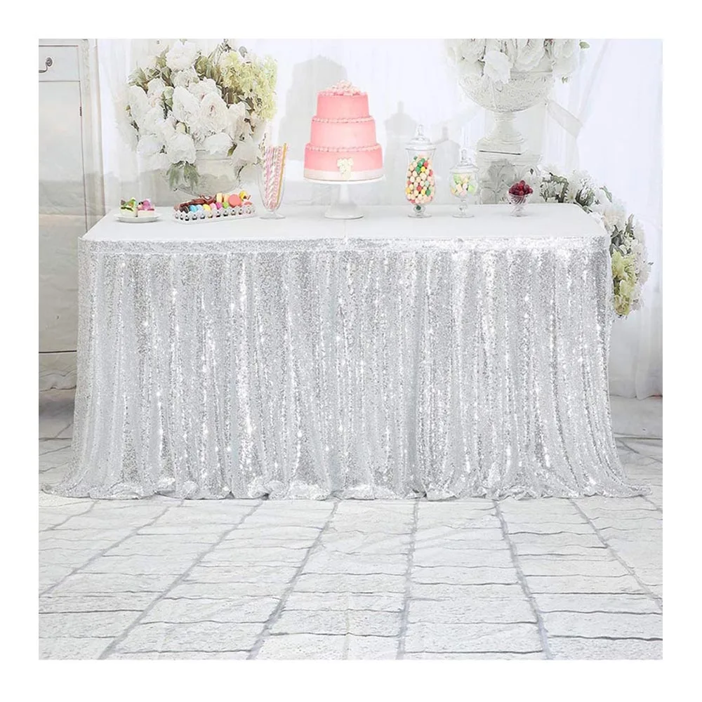 Wholesale Wedding Christmas Decoration Glitter Table Skirt Rectangle Sequin for Party