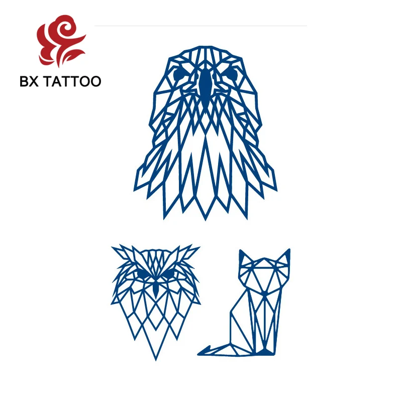 BXTAT Semi Permanent Blue Genipa Juice Tattoos of Chinese Dragon Tiger Butterfly Scorpion Cat Owl Sketches GZ139to144