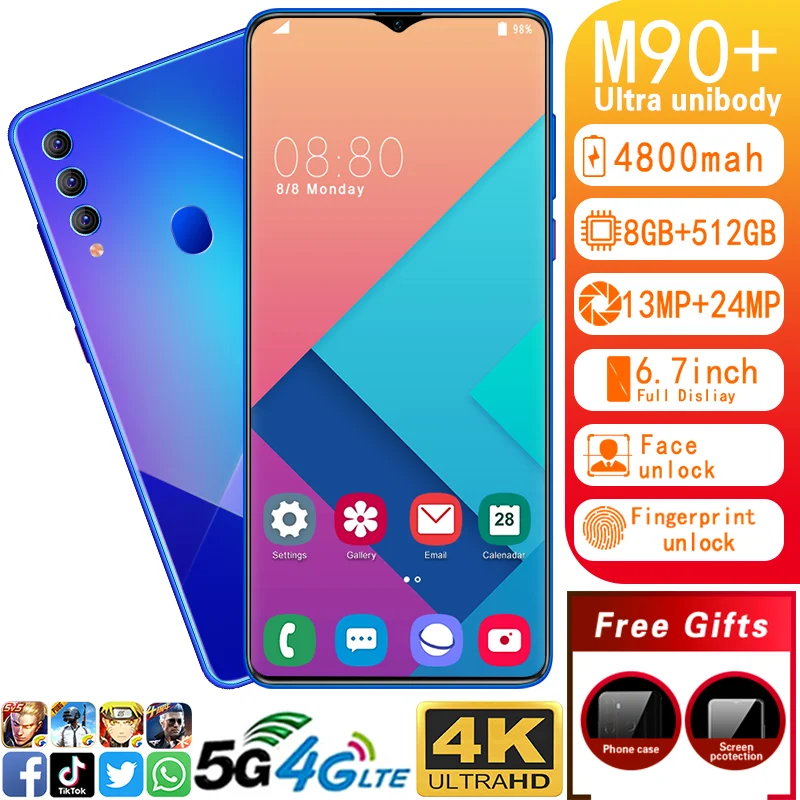 M90 + смартфонов новые продукты 6,7 Inch 8 ГБ + 512 ГБ Android открытые Мобильные телефоны 5G смарт-сотовых телефонов