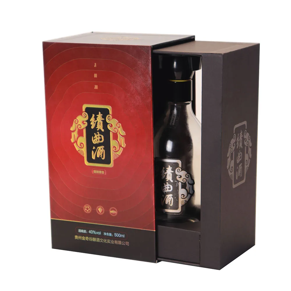 Unique Design Custom Paper Single Bottle Wine Box Packaging Pull-Out Type Rigid Box Vodka Whiskey 1 Pack Packaging Gift Box JC