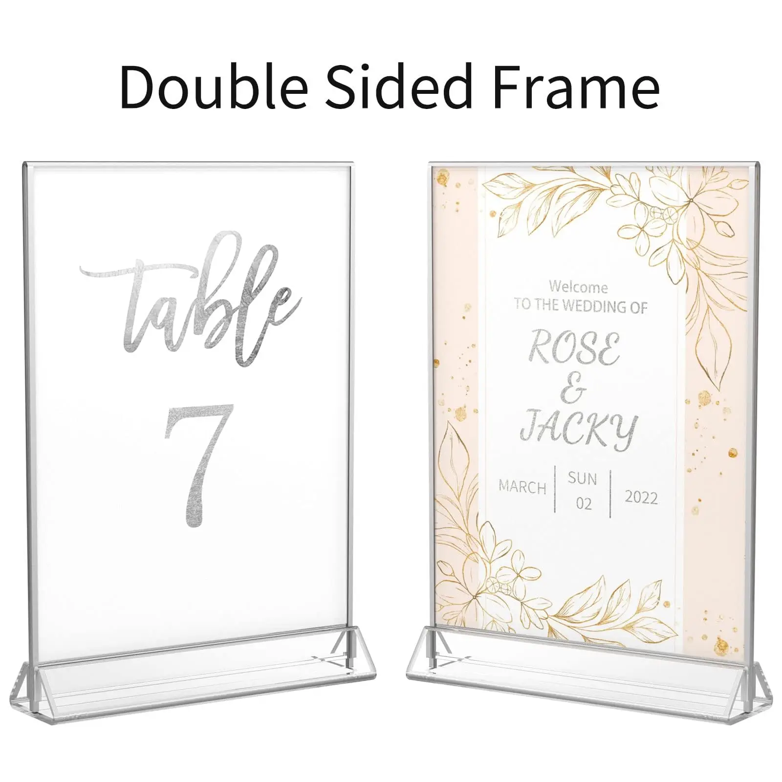4x6 Clear Acrylic Sign Holder with Sliver Borders and Vertical Stand, Double Sided Table Menu Holders Picture Frames manufacture