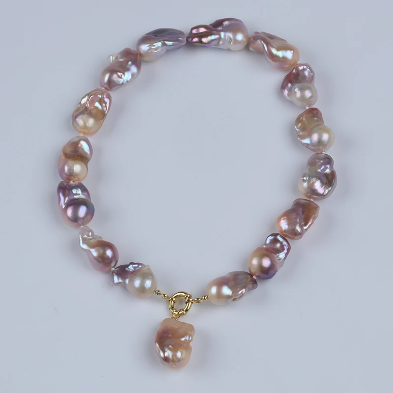 Zhuji 16-20mm Purple Big Baroque Shape Pearl Pendant Necklace For Jewelry 222098