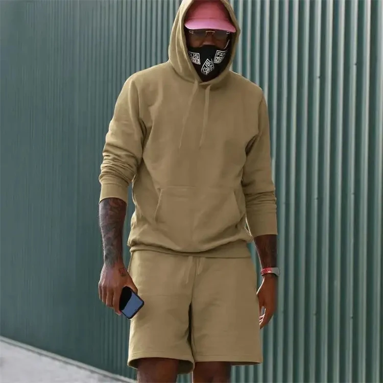 Survêtement d'été personnalisé solide, ensemble 2 pièces à capuche, tenue Fiess, Shorts décontracté és pour hommes, ensembles de jogging de gymnastique, Set651_voghion.com