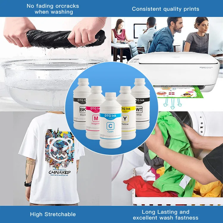 CMYKW Textile Ink Set Digital T Shirt Printing Machine DTG Ink for Ricoh Ri100 RI6000 RI 1000 RI 3000 G4 Garment Printer