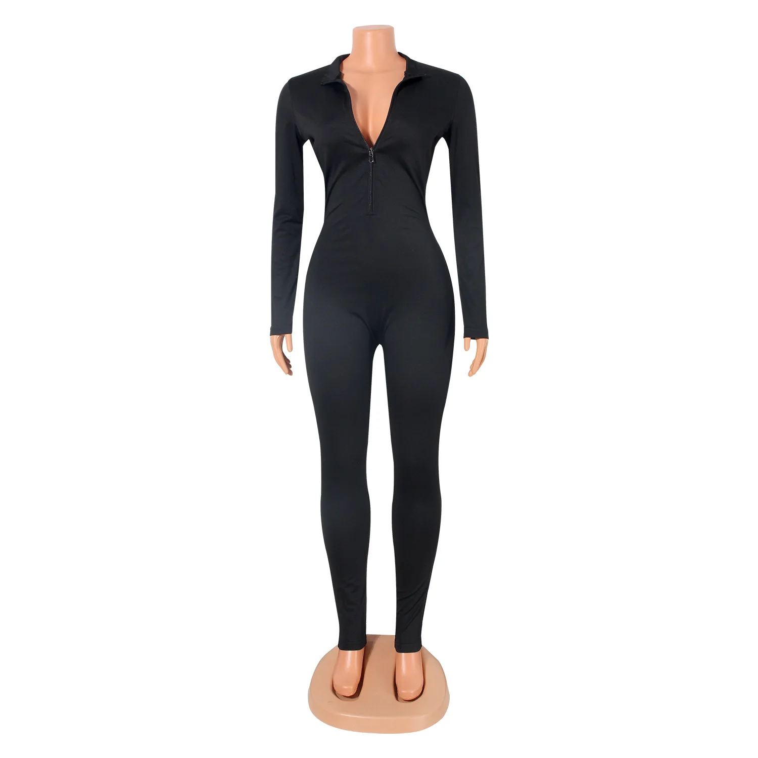 Fall 2022 Long Sleeve One Piece Jumpsuits For Women Outfit Custom Logo Women Black Jumpsuit