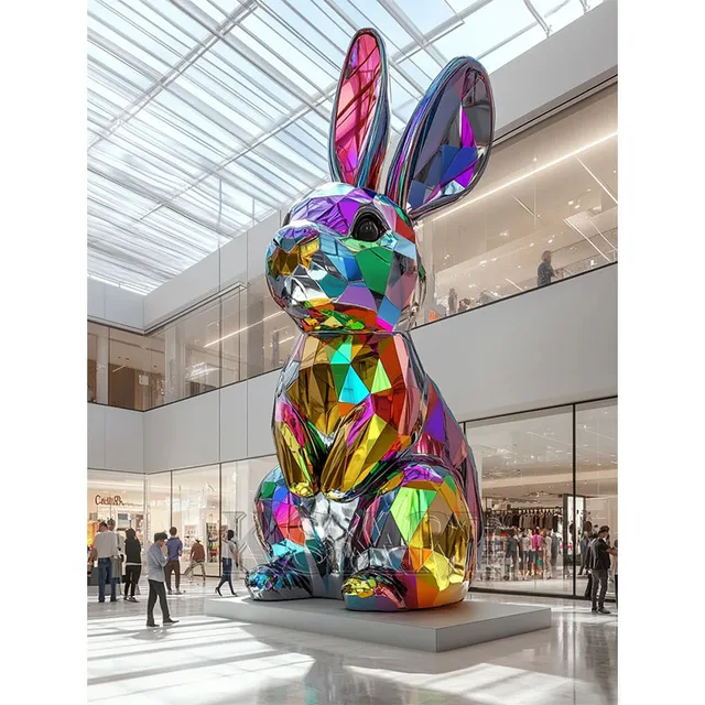Luminous Jade Rabbit Landing Display Piece - Colorful and Beautiful Display for Shopping Mall - Large Display Piece