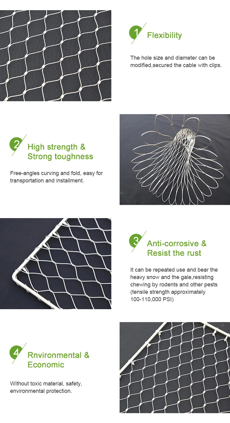 Flexible 304 Stainless Steel Metal Wire Rope Mesh Netting Diamond Hole ...