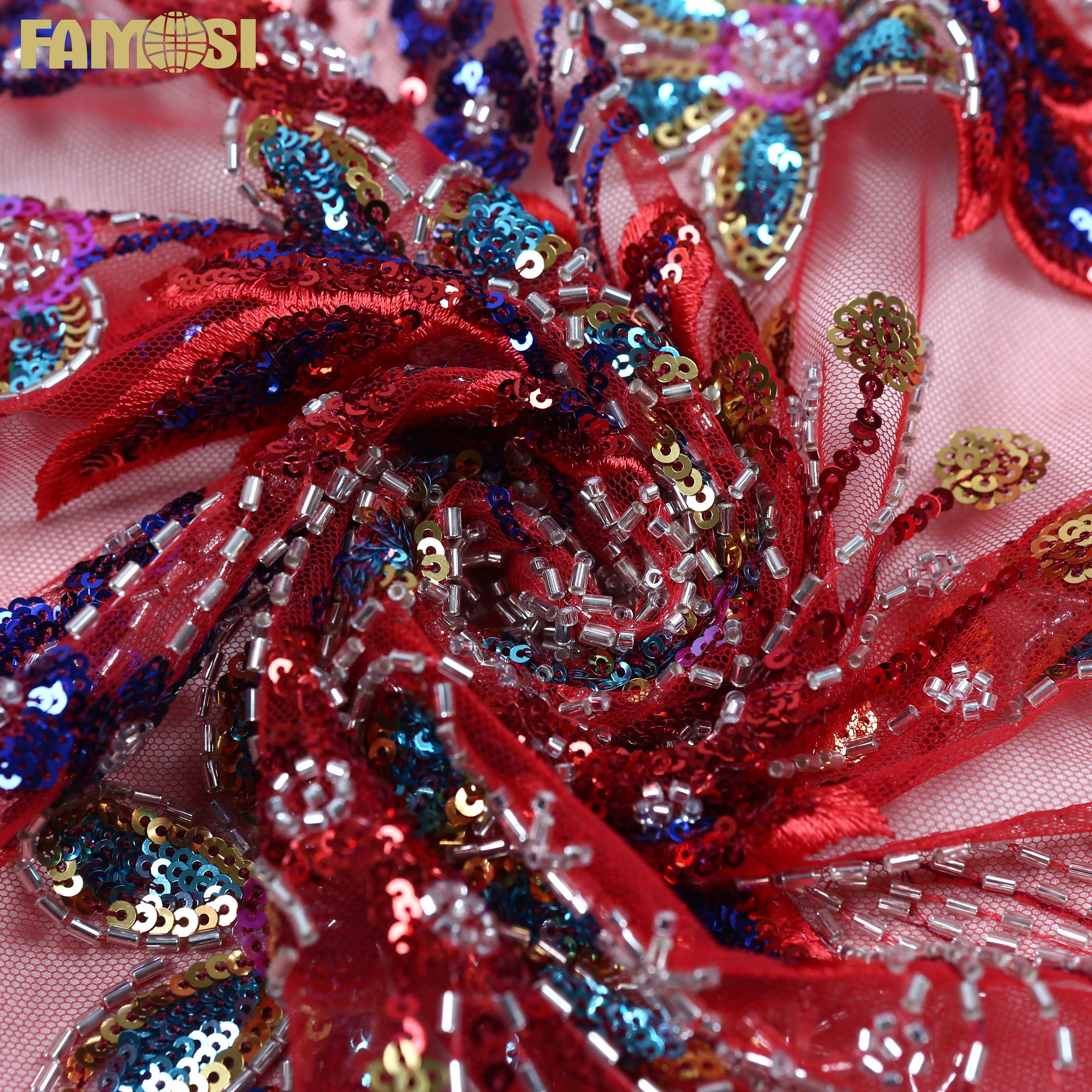 Wholesale Kutch Embroidery Beads Heavy Sequin Fabric Colorful 100 Polyester Custom Embroidery