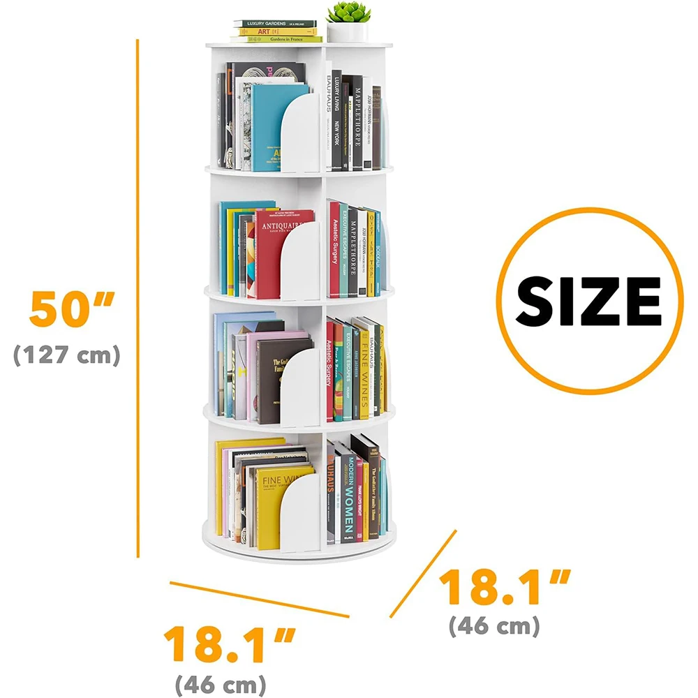 product 4 tier wooden modern rotating bookshelf tower lazy susan revolving 360 book storage carousel vertical turn corner organizer-4